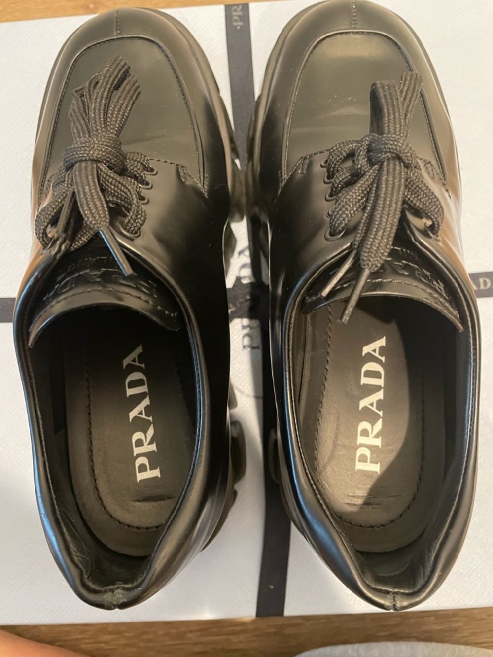 Prada Monolith brushed leather lace-up shoes in black Size EU 38 Earlier version - Picture 7 of 15